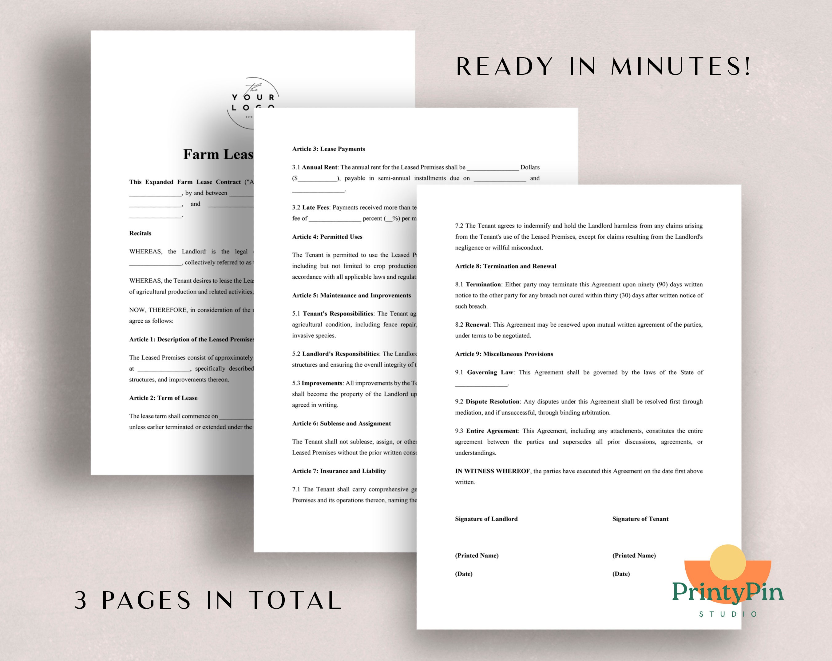 Farm Lease Contract Template Editable Farm Land Rent Agreement