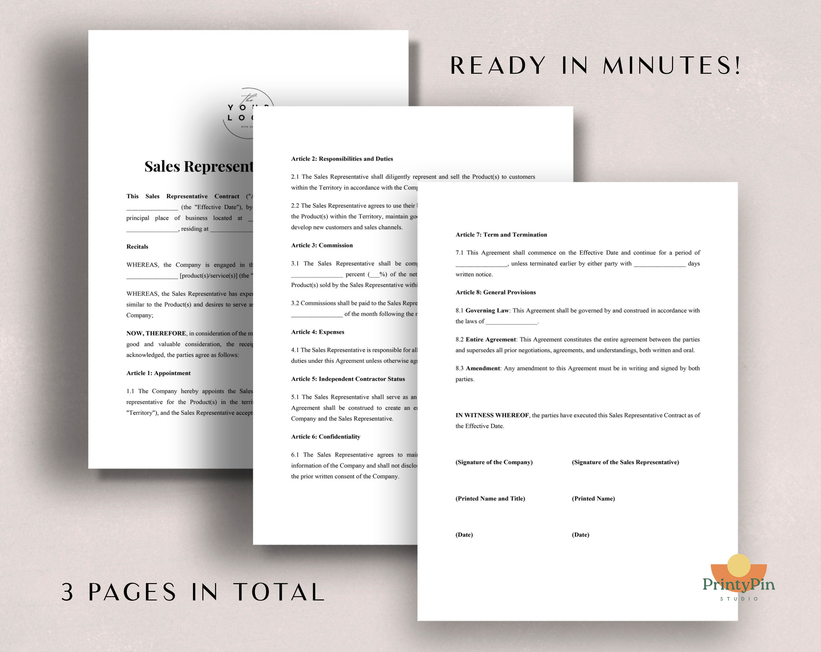 Sales Representative Contract Template - Customizable Sales Commission ...