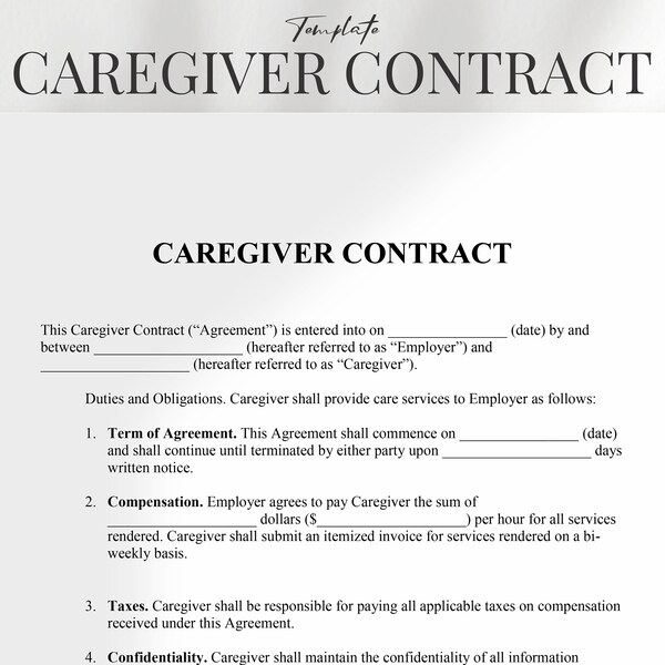 Caregiver Contract, Caregiver Contract Template PDF & Microsoft Word