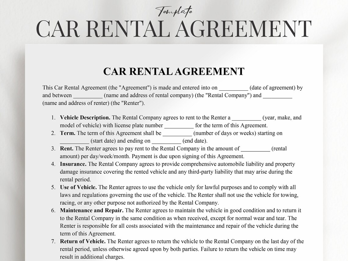 Car Rental Agreement Template - Vehicle Rental Agreement - Car Rentals ...