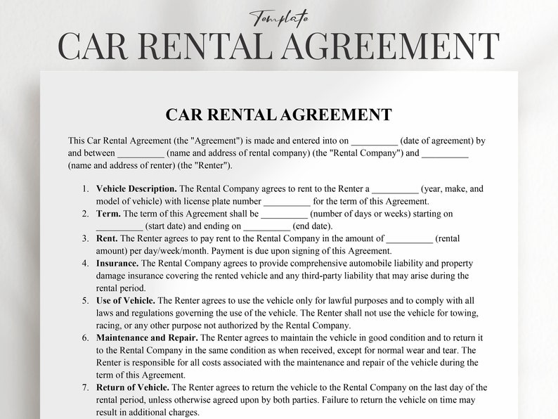 Car Rental Agreement Template - Vehicle Rental Agreement - Car Rentals ...