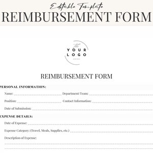 Modelo de formulário de reembolso Word: relatório de despesas para impressão para uso comercial e pessoal, reembolso de viagens - download digital instantâneo