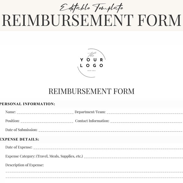 Reimbursement Form Template Word: Printable Expense Report for Business and Personal Use, Travel Reimbursement - Instant Digital Download