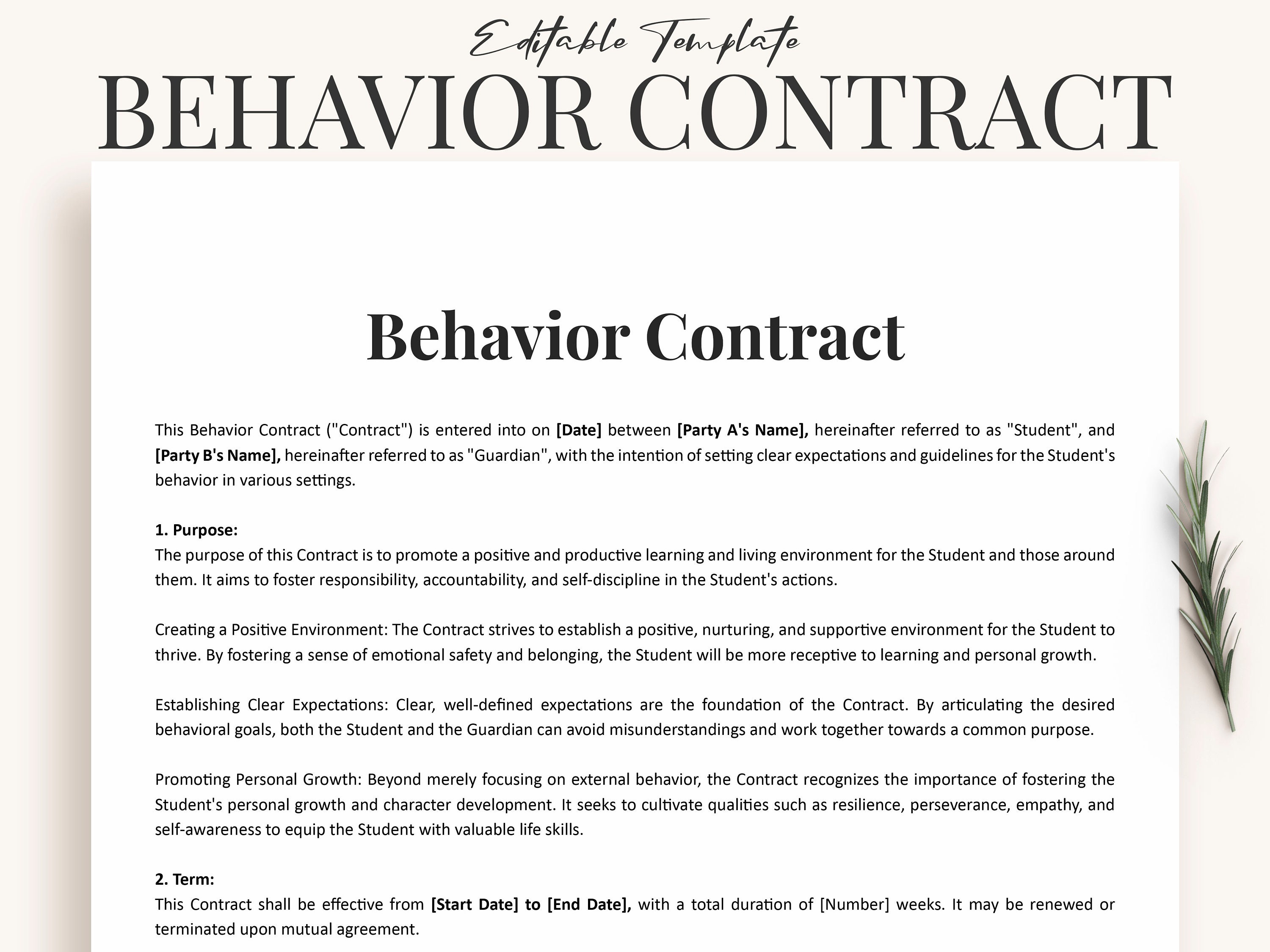 Student Behavior Contract Student Behavior Contract