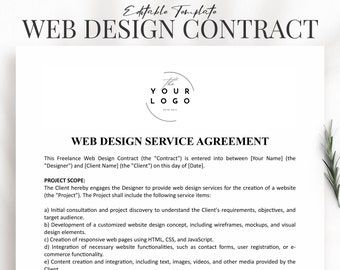 Freelance Web Design Contract Template | Editable Agreement Template for Web Designers | Simple Terms of Service for Custom Website Design