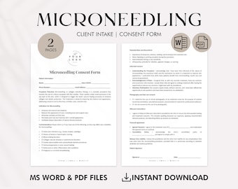 Microneedling Consent Form & Client Intake Template - Skincare Clinic Forms, Professional Esthetician Documents - Editable Word / PDF