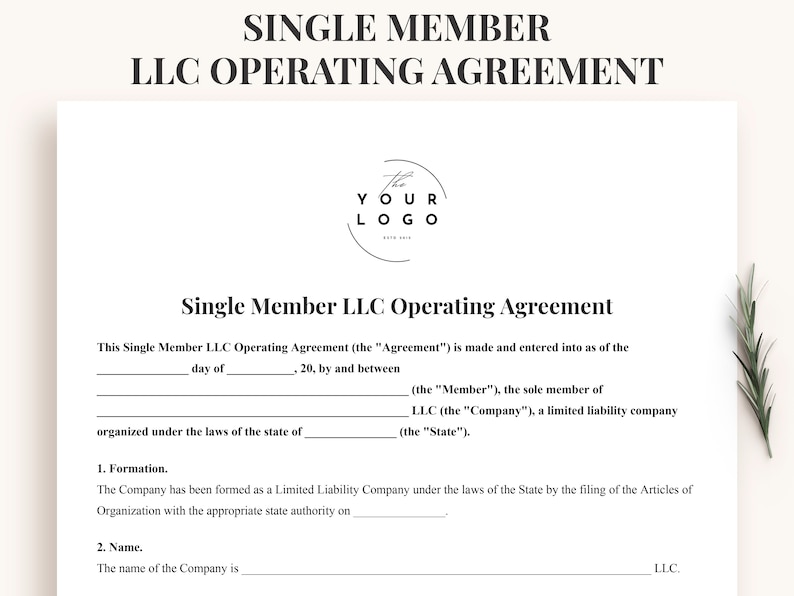 Single Member LLC Operating Agreement PDF - Detailed Single Member LLC ...