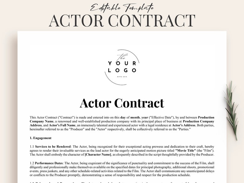 Professional Actor Contract Template | Film Production Agreement ...