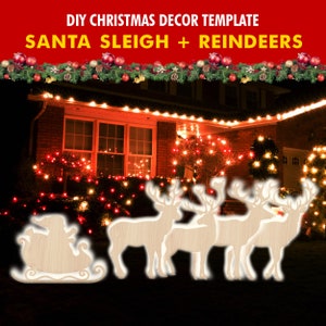 Lebensgroße Schlitten des Weihnachtsmanns Vorlage & Rentiere, Weihnachtsdekorationen, DIY Weihnachtsschablonen Dekor Digitaler Download Druckbare Ausschnitt PDF