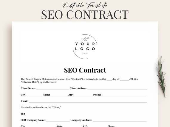 Printable SEO Contract Template - SEO Services Agreement Template Word & PDF - Seo Agency - Customizable Agreement for Seo Projects