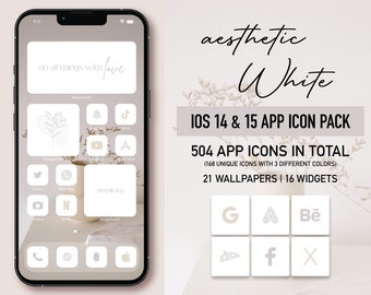 White Icons for iPhone iOS 15 & iOS 16, Beige Icon, Nude, Neutral, Minimalist App Icon Pack, Aesthetic App Icon Covers for Home Screen Theme