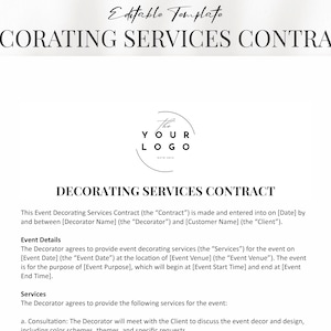 Event Decorating Services Contract, Client Service Agreement, Editable Event Planning Forms, Wedding Decor Equipment Rental, Word Template
