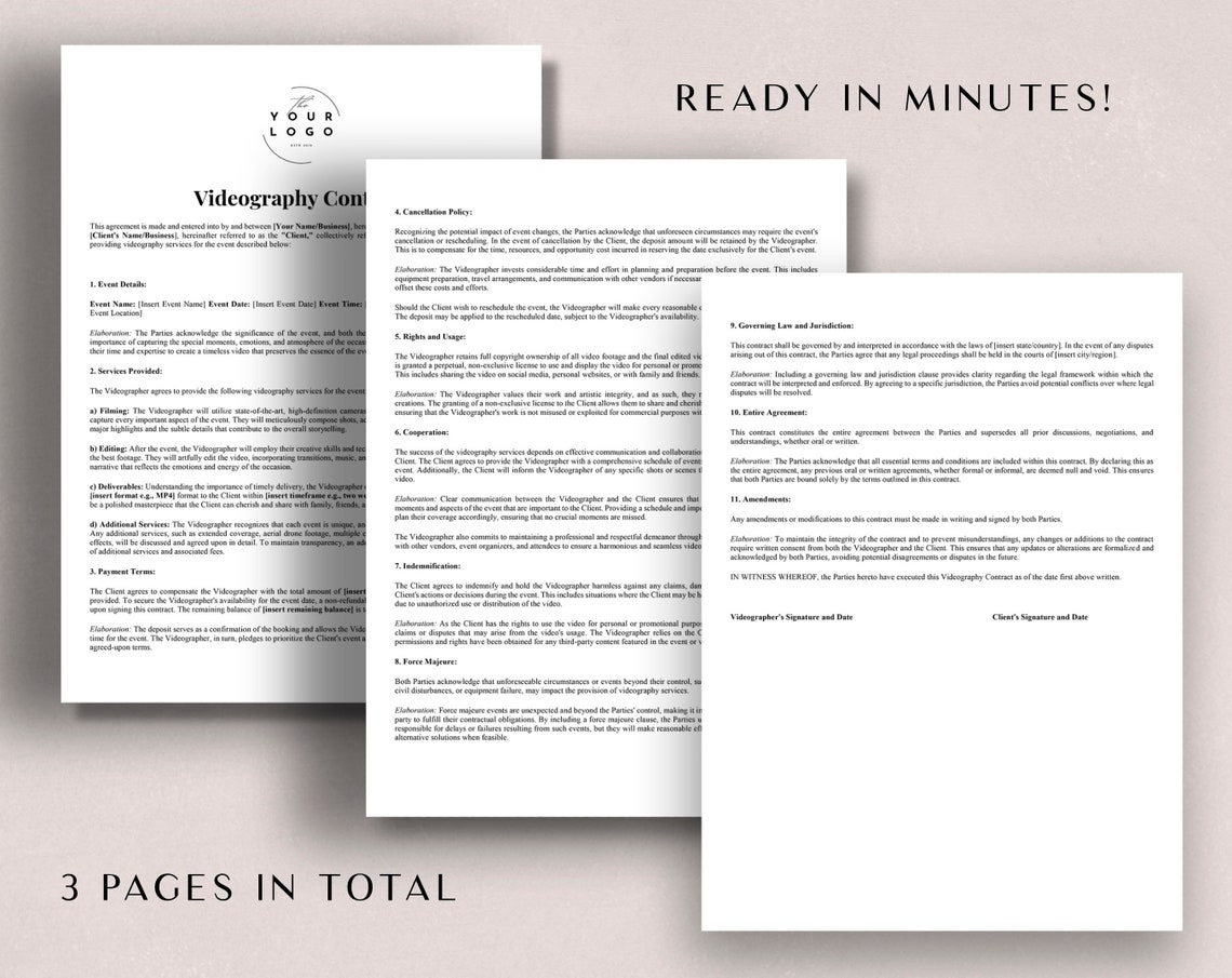 Videography Contract Examples Professional Videography Contract Template | Fully Customizable | Event ...
