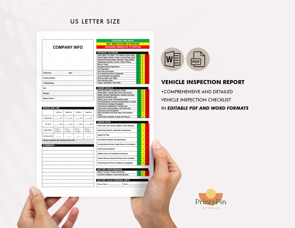 Vehicle Inspection Report Template - Editable Car or Equipment Rental ...