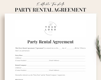 Party Rental Contract Template - Event Equipment Rental Agreement - Event Planning Agreement - Rental Contract Form