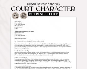 Court Character Reference Letter Template | Editable and Professional Document | Personalized Reference for Court | Instant Download PDF