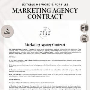 Marketing Agency Service Agreement PDF Template - Professional Contract for Marketing Strategy, Content Creation, Social Media Management