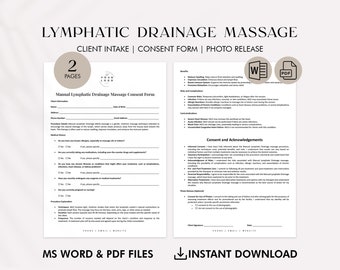 Bewerkbare handmatige lymfedrainage massage toestemmingsformulier bundel - intake cliënt - bedrijfsformulieren schoonheidsspecialiste - direct downloaden - Word en pdf