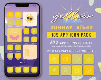Pastel Yellow App Icons Aesthetic, Light Yellow App icons for iOS 14 & 15, Mustard Yellow Iphone App icons, Summer App Icon Covers, Widgets