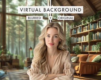 Waldansicht- Bibliothek Zoom-Hintergründe - 4 verzauberte Wald- und Bücherregal-virtuelle Kulissen - ruhiges Haus-Bürodekor