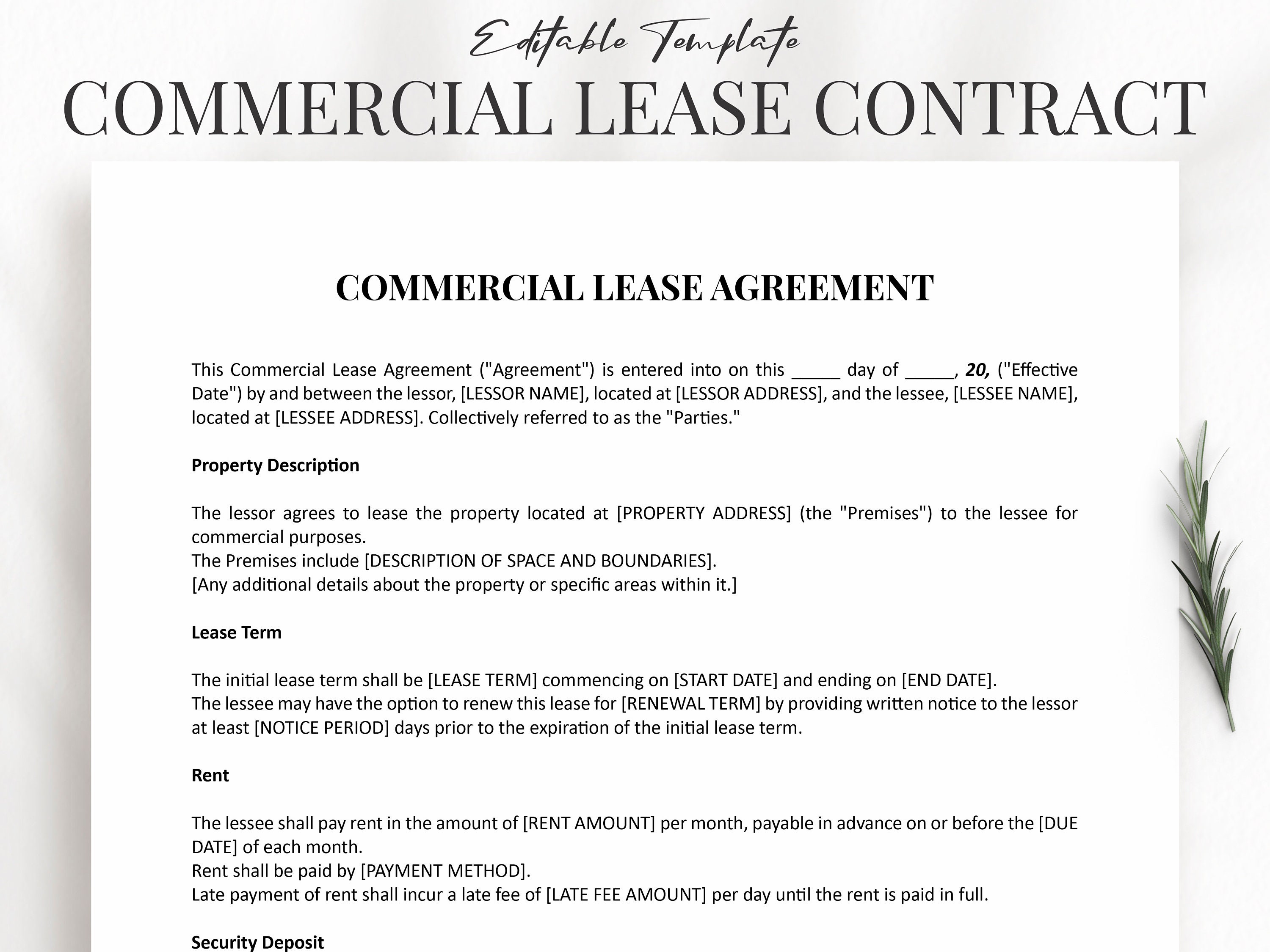 Commercial Lease Agreement Template PDF - Commercial Property Rental ...