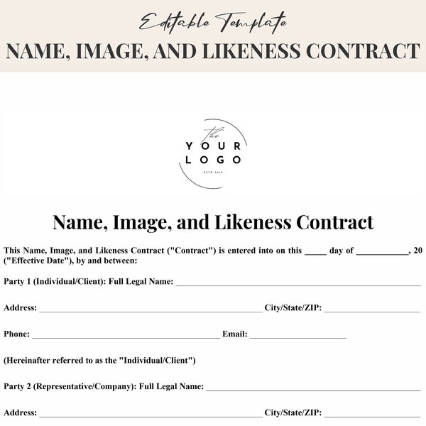 Name, Image, and Likeness Contract Template - NIL Contract Template - Instant Download