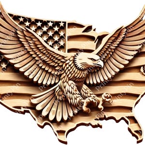Patriotischer Adler USA Karte - Lasergravur Amerikanische Flagge aus Holz - 3D geschichtete Holzkunstdatei - Lasergravur PNG - Laser Cut Datei Sofort-Download