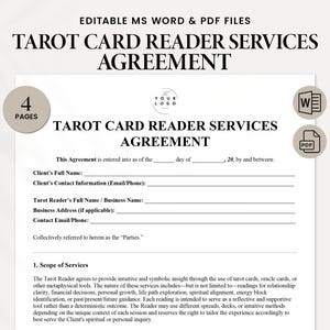 Tarot Kartenleser-Service-Vereinbarung | Bearbeitbare Tarot Vertragsvorlage PDF & Word | Einverständniserklärung des Kunden | Spirituelles Geschäft Rechtliches Dokument