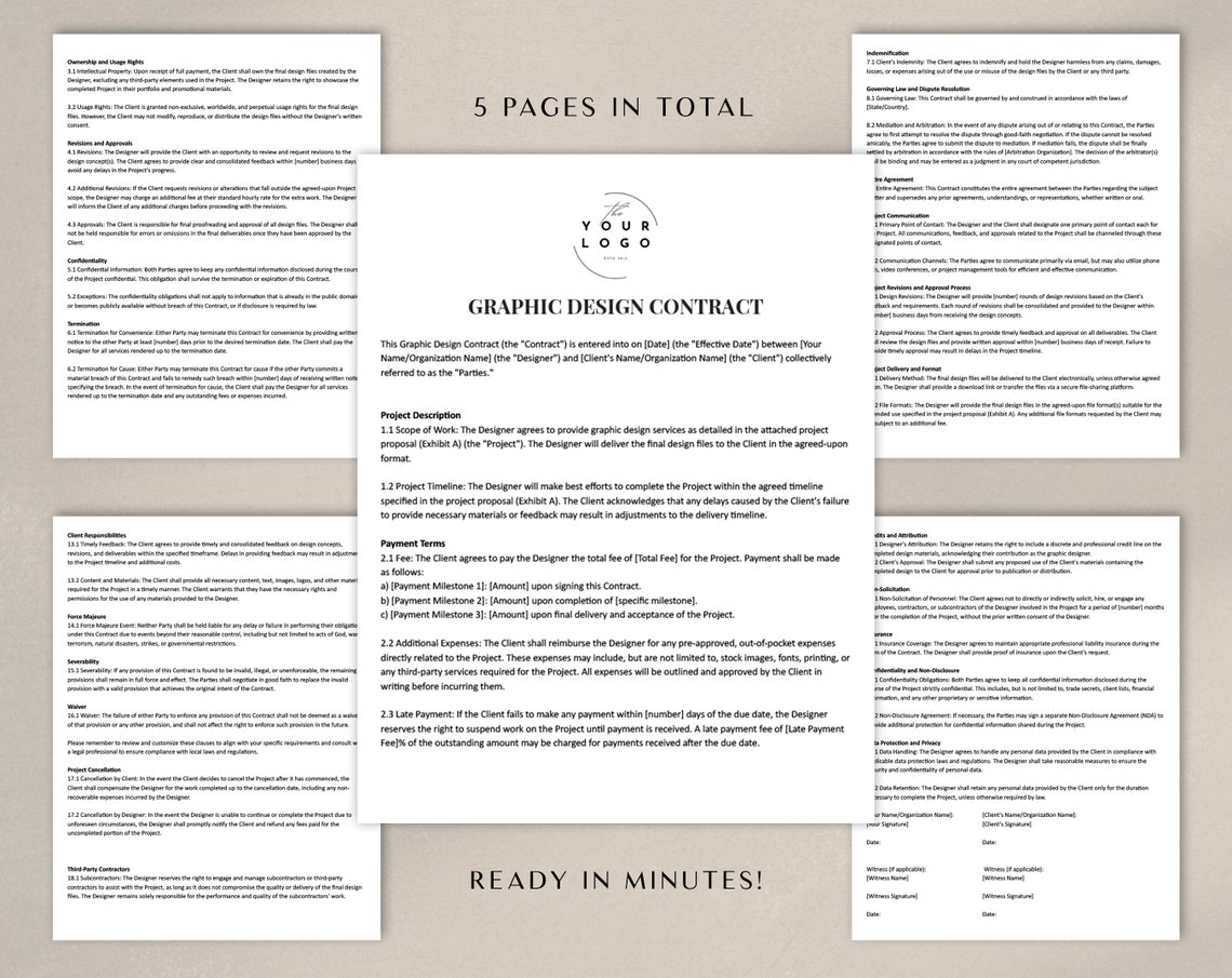 Professional Graphic Design Contract Template | Customizable Agreement ...