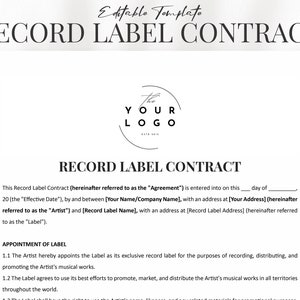 Complete Record Label Contract Template - Exclusive Rights, Royalties, Marketing, and More | Legal Agreement for Artists and Labels
