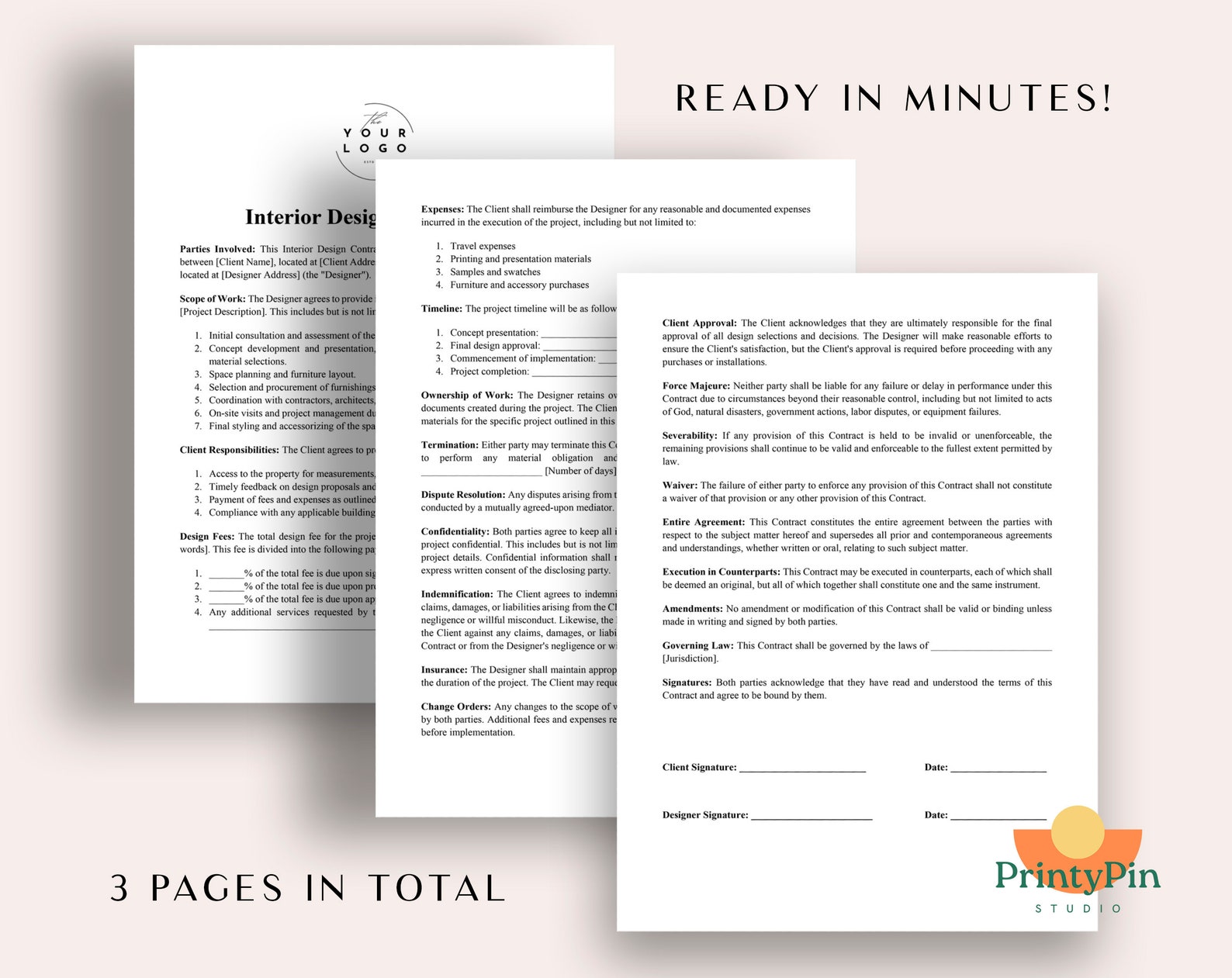 Professional Interior Design Contract Template PDF - Customizable ...