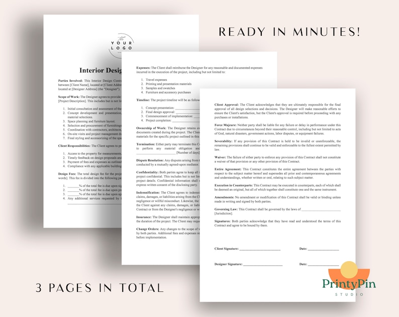 Professional Interior Design Contract Template PDF - Customizable ...