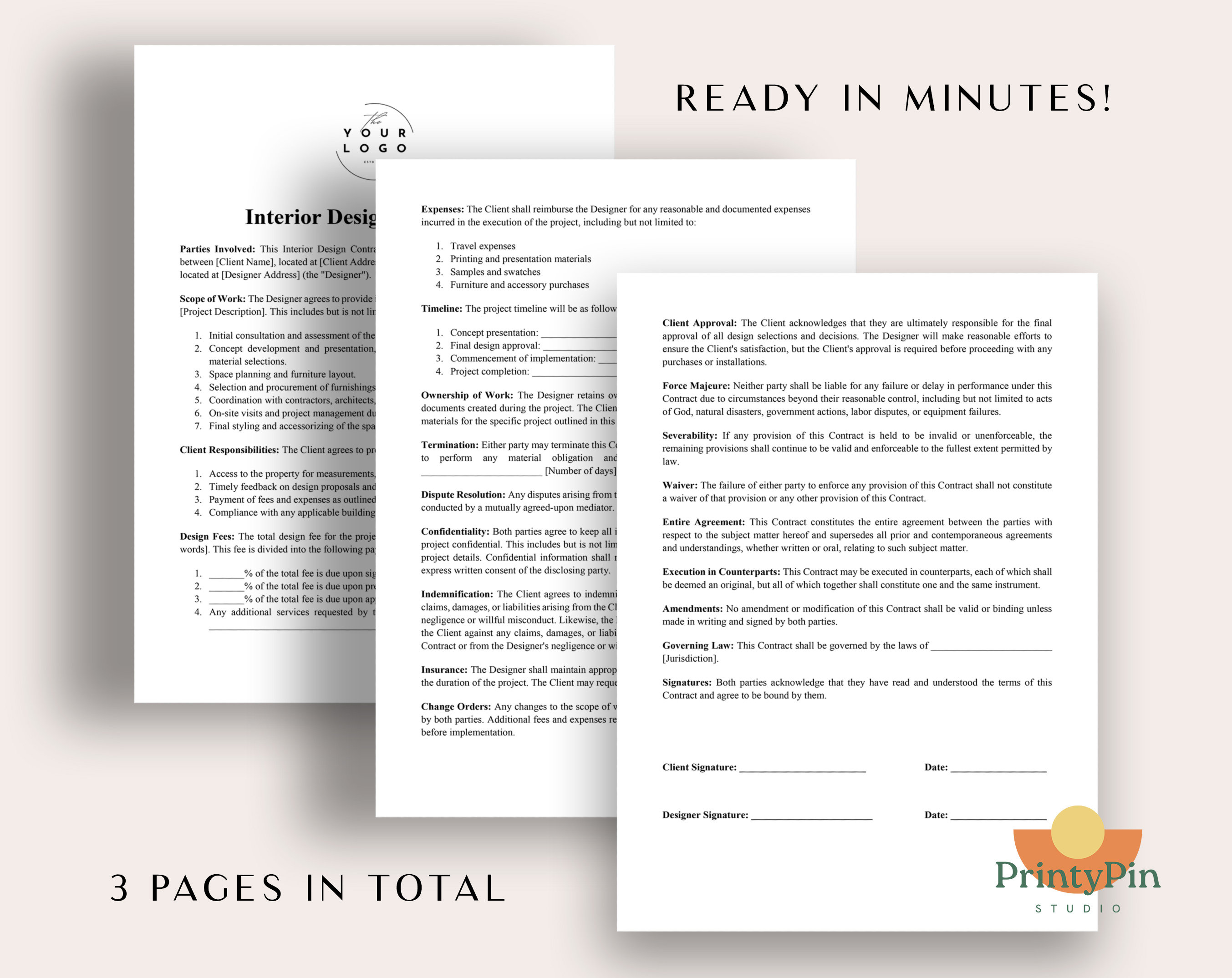 Professional Interior Design Contract Template PDF - Customizable ...