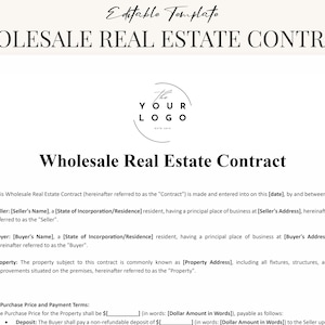 Wholesale Real Estate Contract Template PDF & Word - Real Estate Wholesale Agreement Contract - Contract for Wholesaling Houses