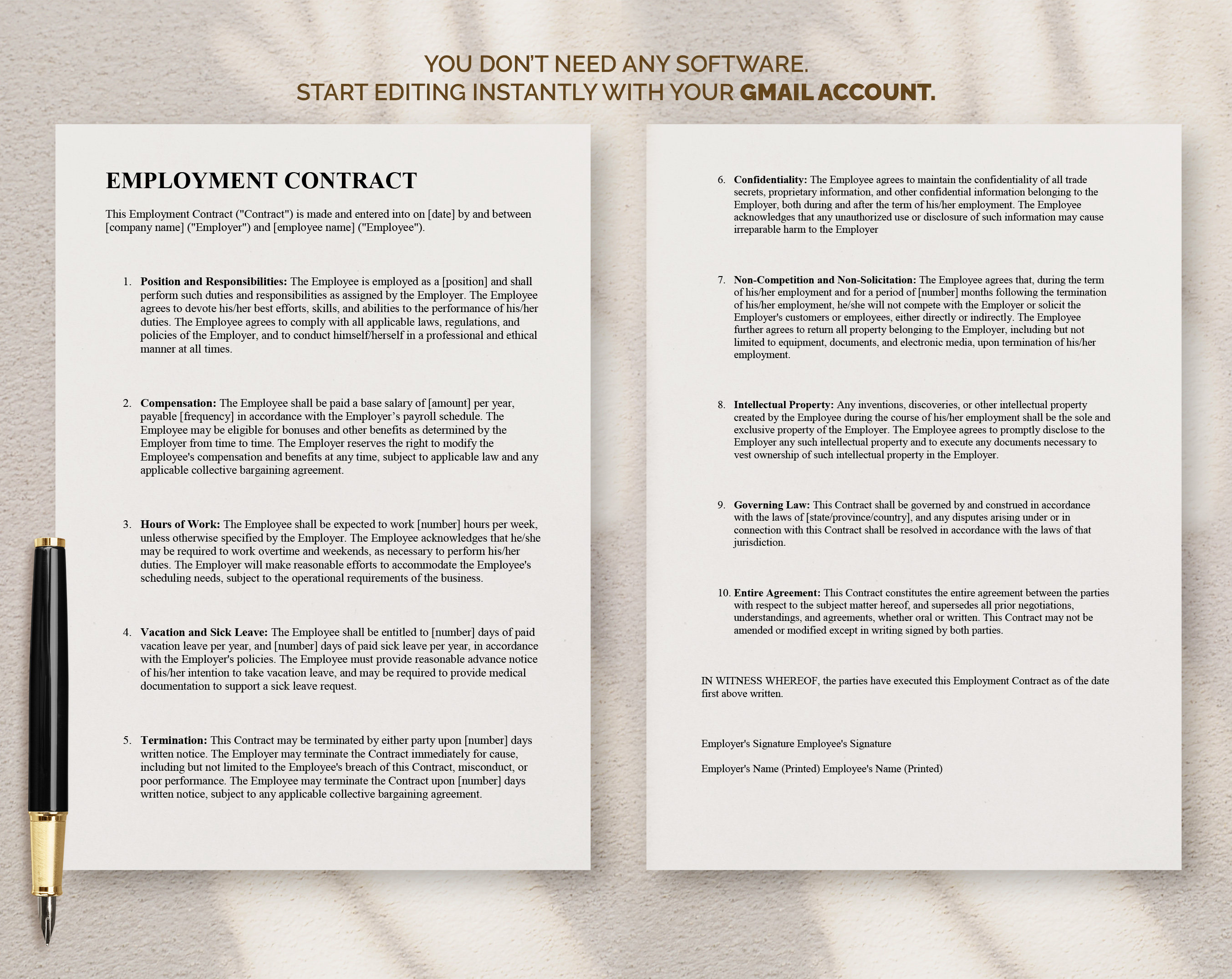 Employment Contract, Employment Contract Template PDF, Word & Google ...