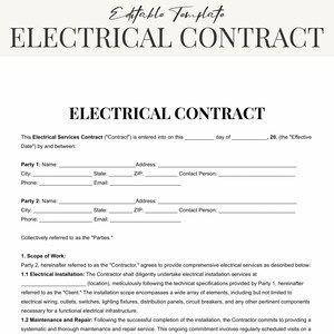 Electrical Contract Template Word - Professional Electrical Services Agreement Template PDF - Customizable & Editable