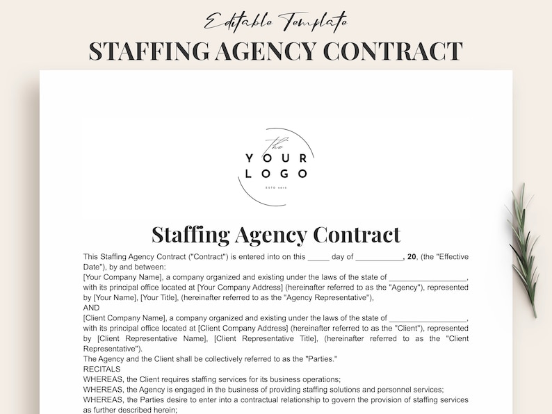 Staff Augmentation Contract.pdf Staffing Agency Contract Template PDF & Word - Professional Employment ...