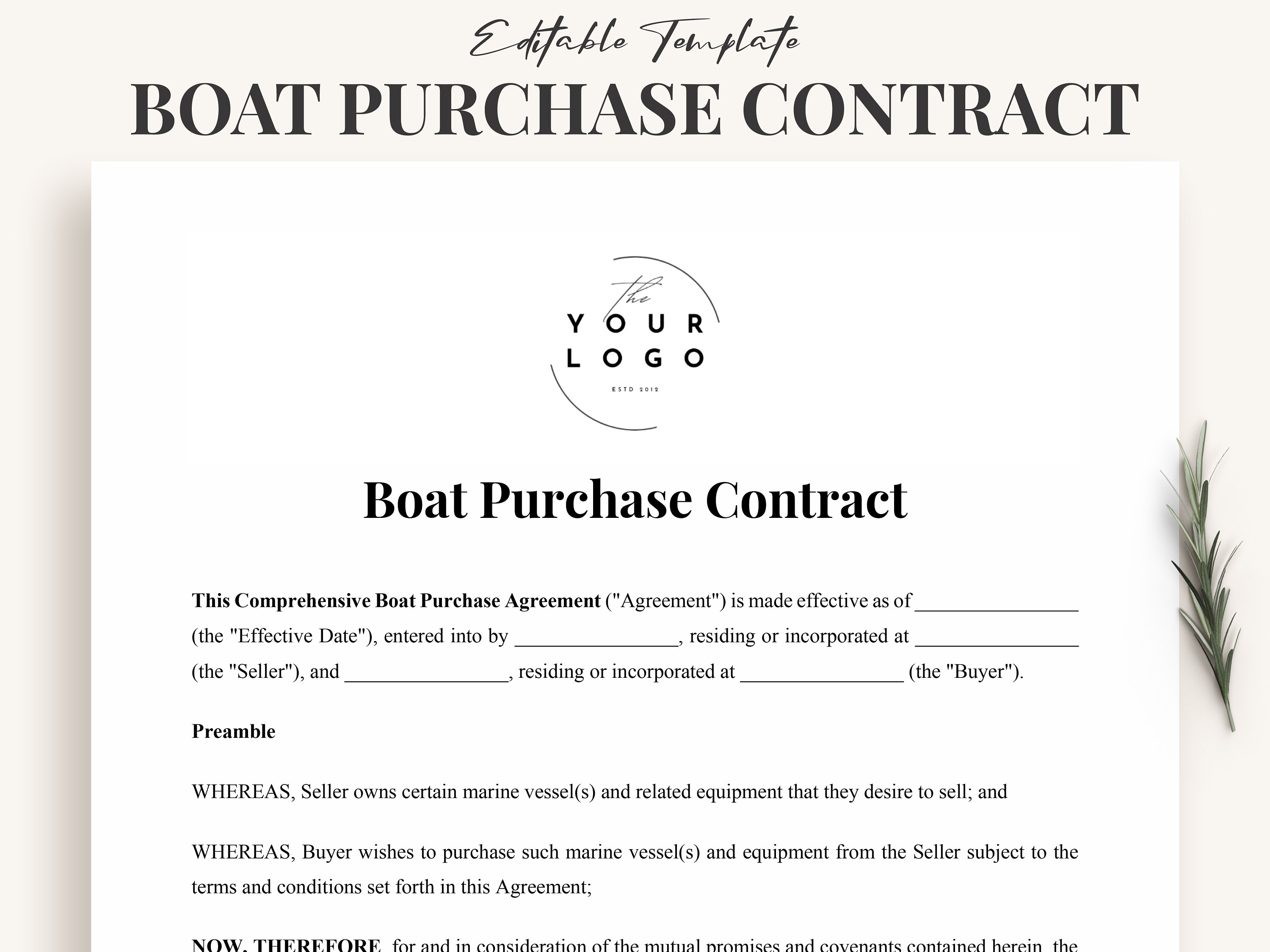 Boat Purchase Contract Template - Editable Marine Vessel Sale Agreement,  Comprehensive Yacht Transaction Document - Instant Download - Etsy, image size:3000x2250