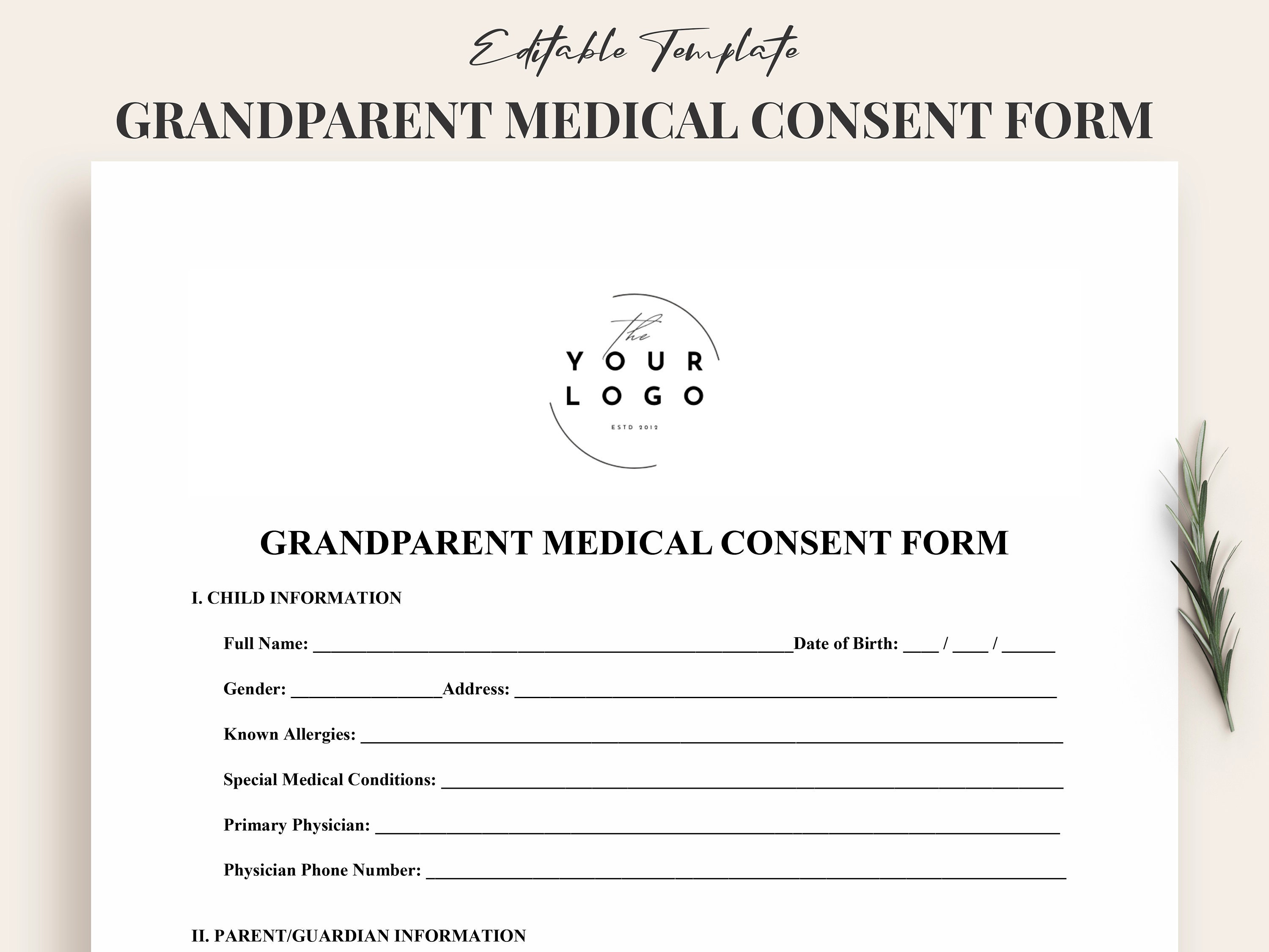 editable medical consent form for grandchildren - emergency