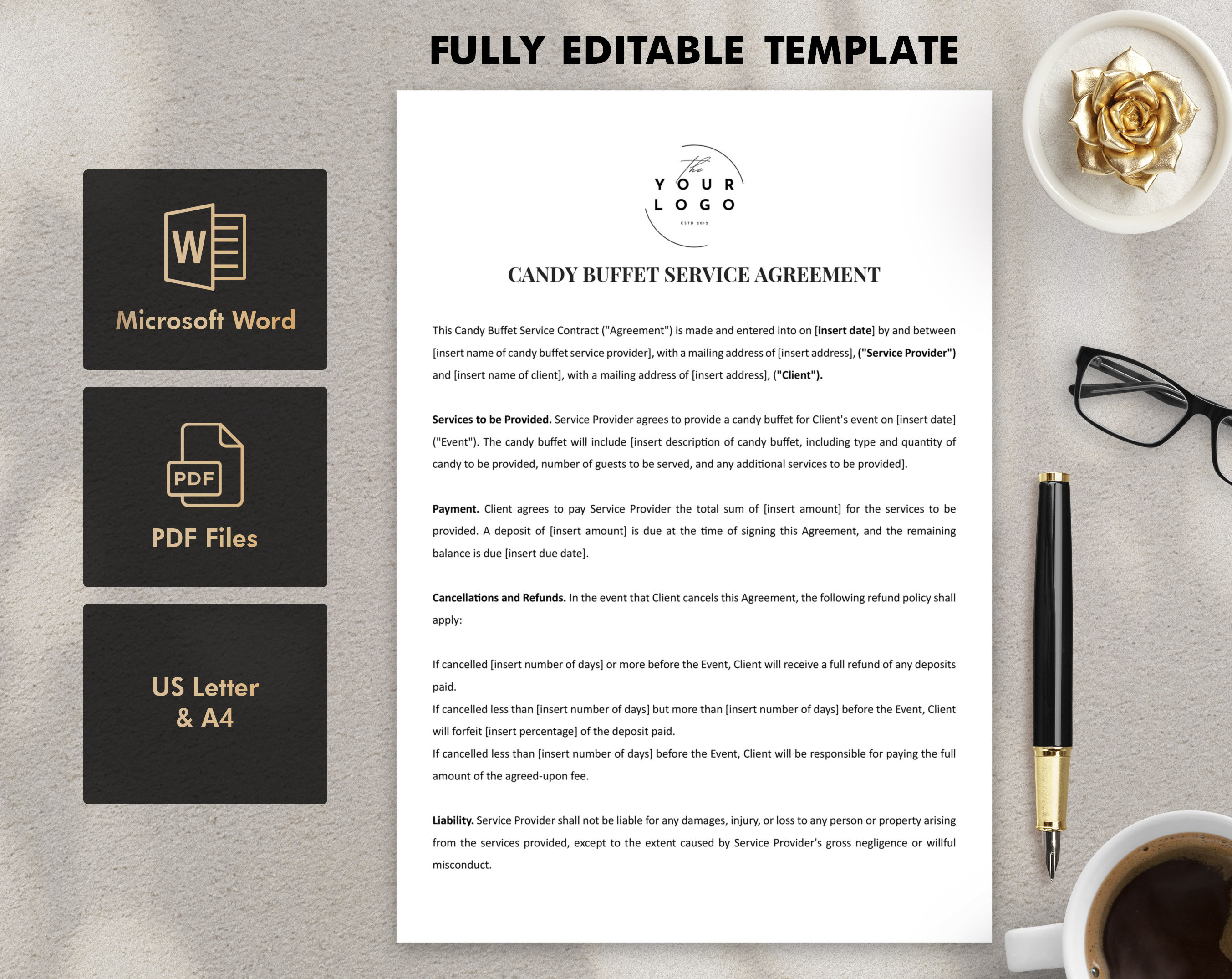 Candy Buffet Contract Template, Dessert Table Terms & Conditions, Party ...