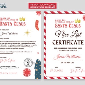 Carta de Papai Noel Aprovada para Crianças | Certificado de Lista de Bons Amigos Personalizado | Modelo de Natal Personalizável | Download Instantâneo