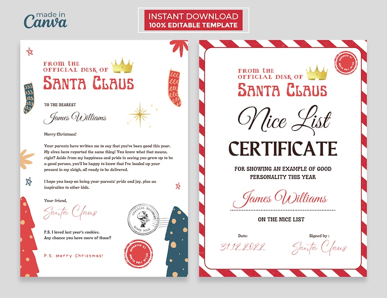 Editable Santa Letter and Nice List Certificate Template Etsy Editable Santa Letter and Nice List Certificate Template Etsy