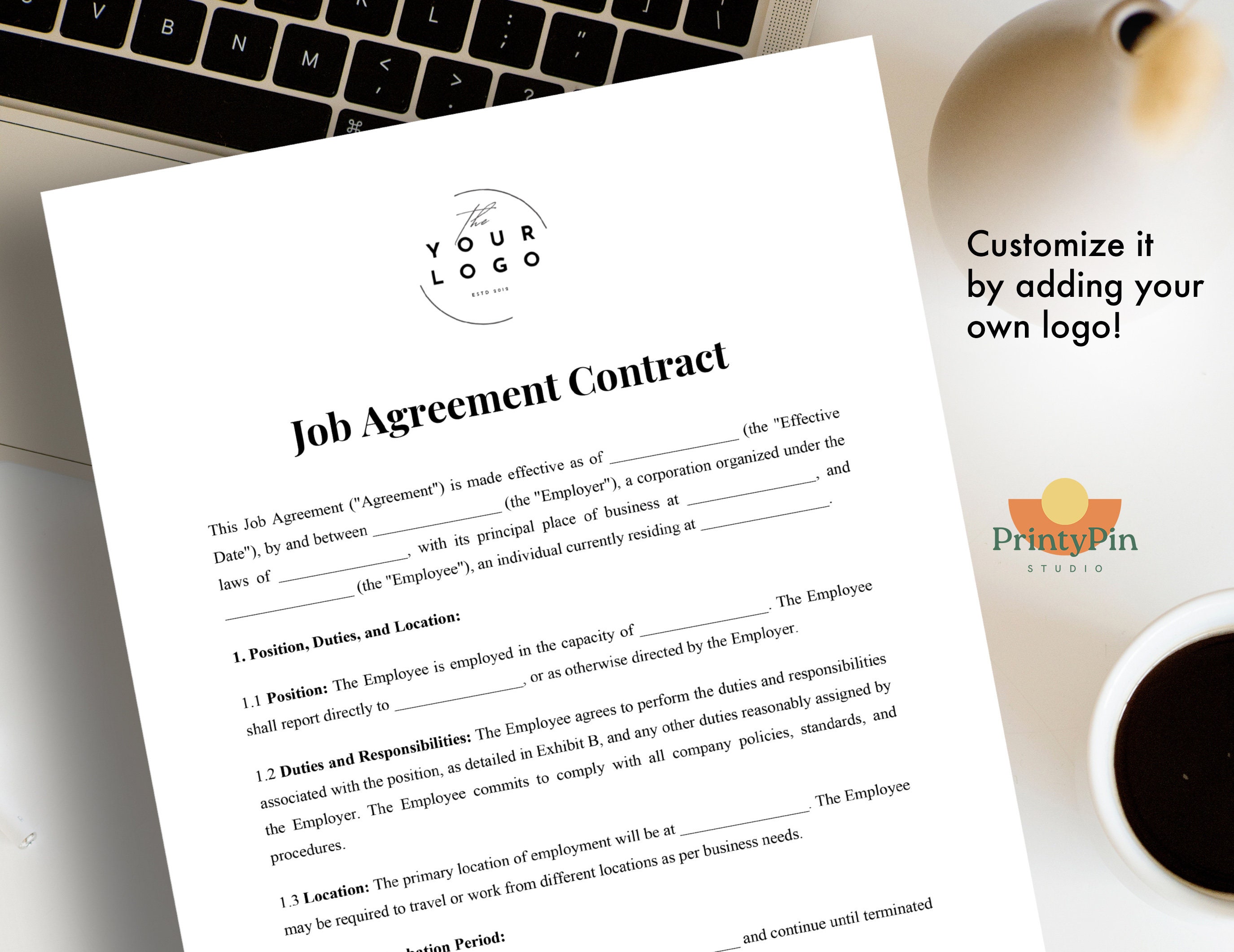 Job Agreement Contract Template - Professional Employment Document ...