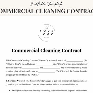 Professional Commercial Cleaning Contract Template - Customizable Cleaning Agreement, Janitorial Office Cleaning Services, Instant Download