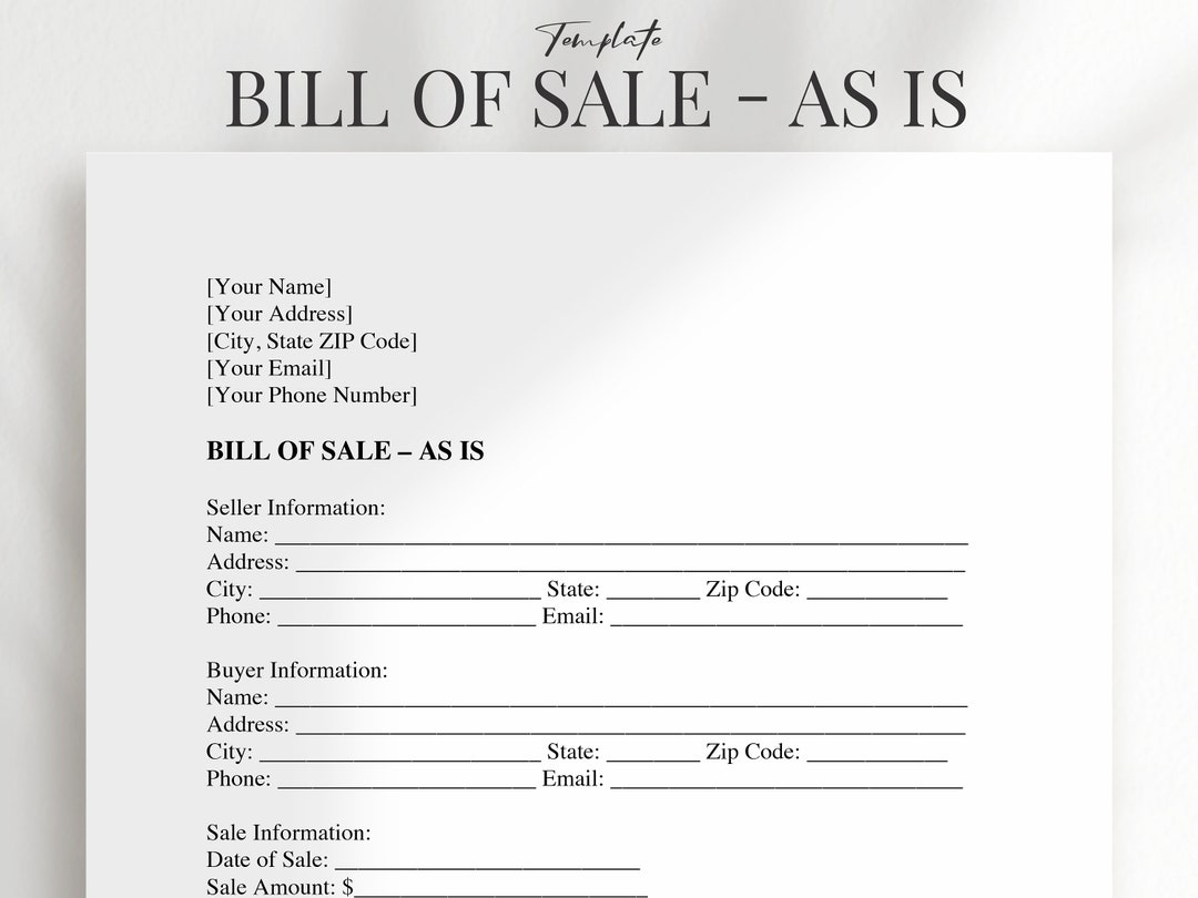 As is Bill of Sale, Bill of Sale, Bill of Sale Template, Bill of Sale