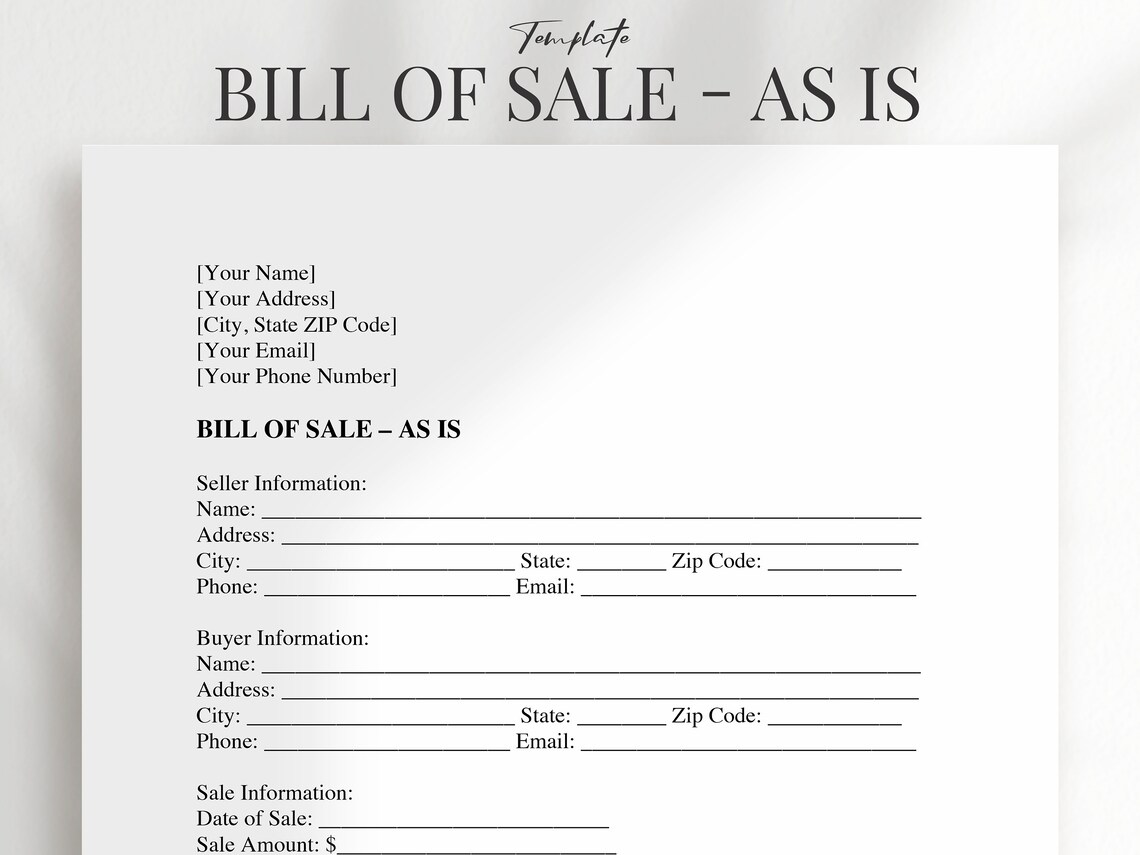 As is Bill of Sale, Bill of Sale, Bill of Sale Template, Bill of Sale ...