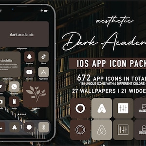 Dark Academia App Icons - iOS Theme Pack for iOS 14 & iOS 15, 16, Wallpaper, iPhone Widgets | Neutral, Light Brown, Dark Academia Aesthetic