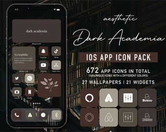 Dark Academia App Icons - iOS Theme Pack for iOS 14 & iOS 15, 16, Wallpaper, iPhone Widgets | Neutral, Light Brown, Dark Academia Aesthetic