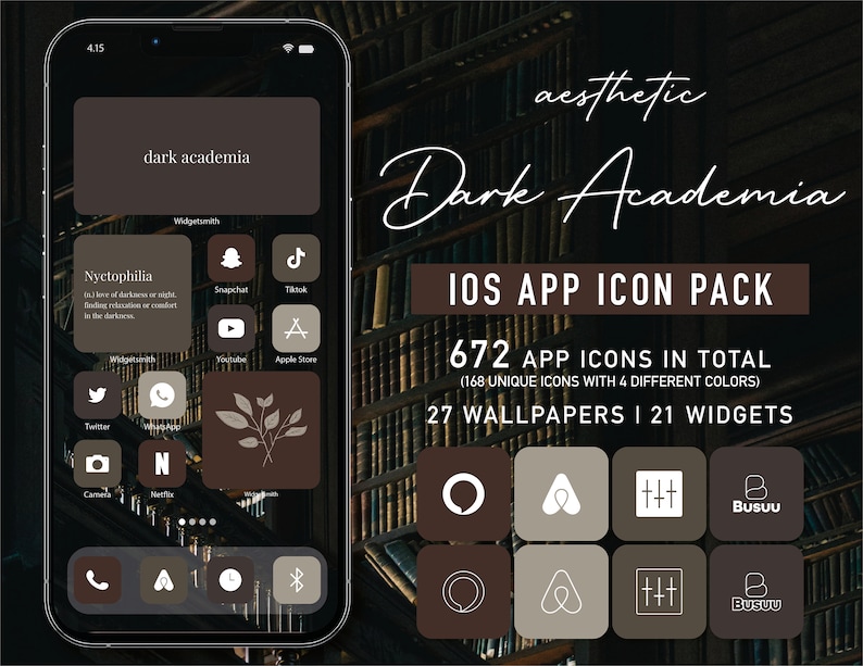 Dark Academia App Icons Ios Theme Pack for Ios 14 & Ios 15 Etsy