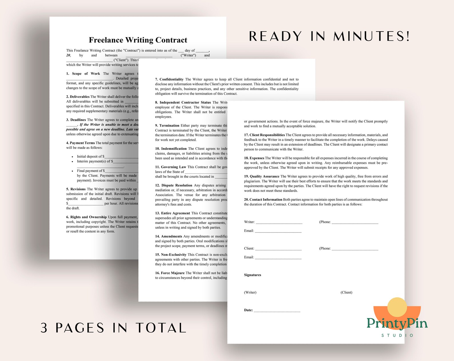 Freelance Writing Contract Template | Professional Writer Agreement ...